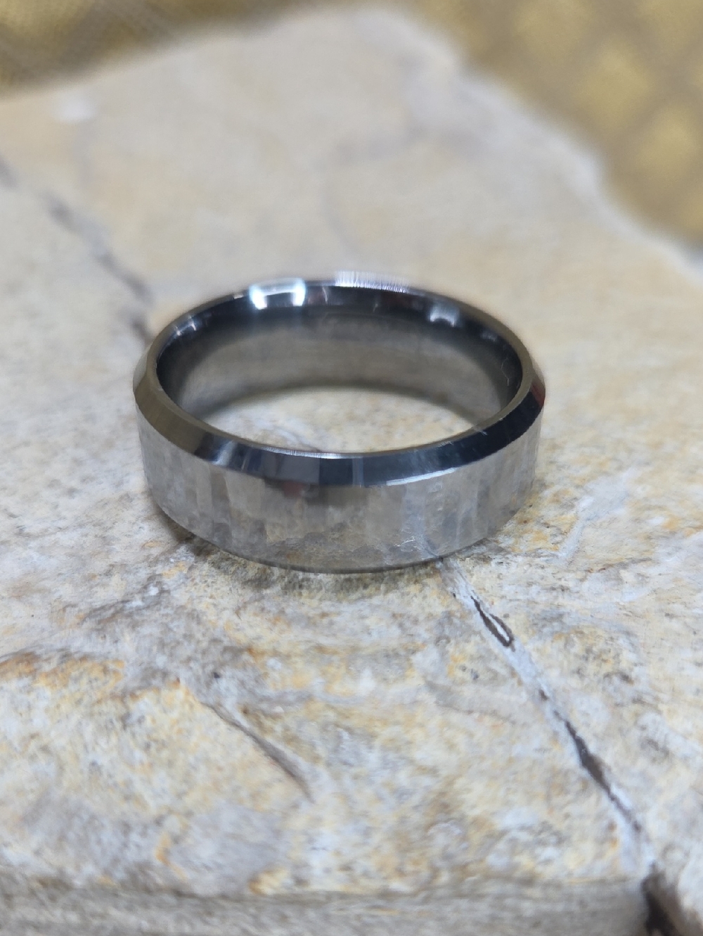 Tungsten titanium wedding band Hammered Faceted Metal Band Ring 12